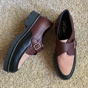 Seychelles Burgundy Black and Pink Leather Suede Loafers